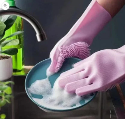 Reusable Silicone Dishwashing Gloves with Scrubber