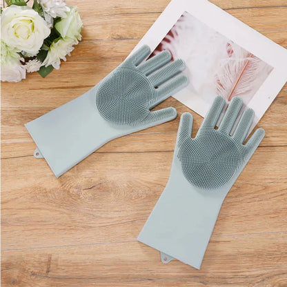 Reusable Silicone Dishwashing Gloves with Scrubber