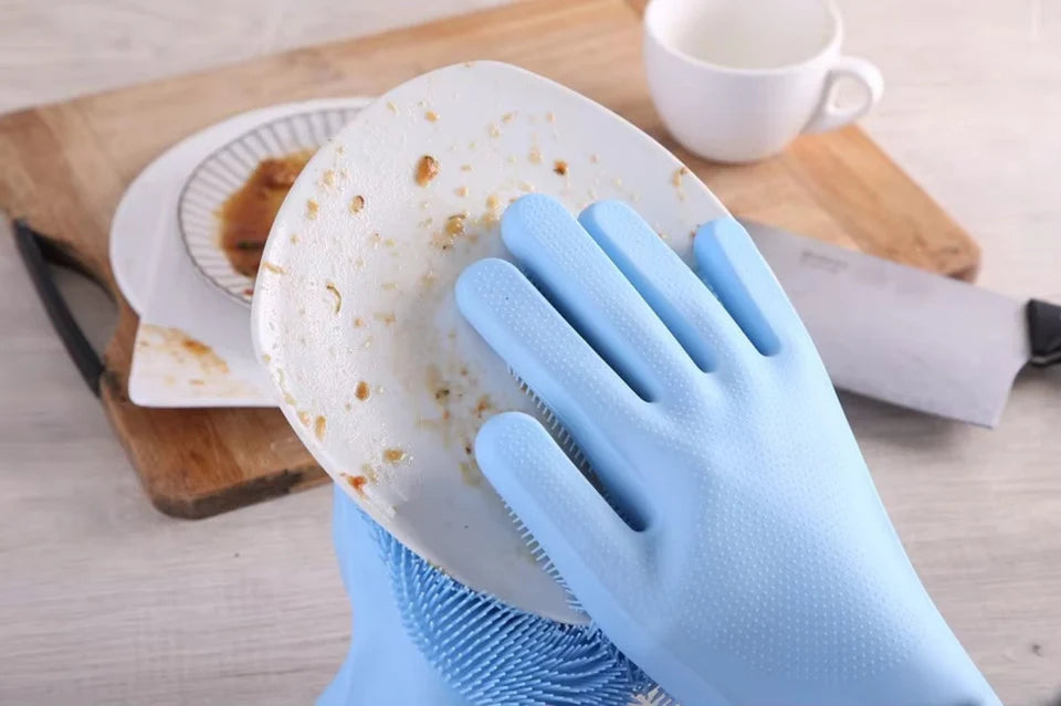 Reusable Silicone Dishwashing Gloves with Scrubber