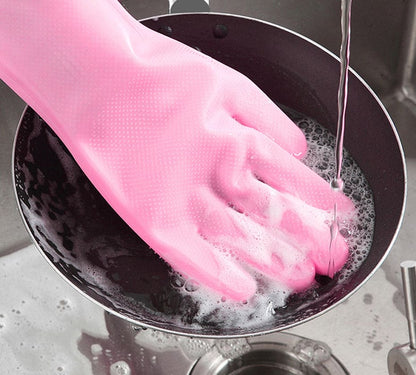 Reusable Silicone Dishwashing Gloves with Scrubber